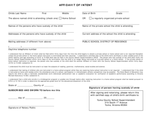 Arizona Affidavit of Intent for Homeschooling