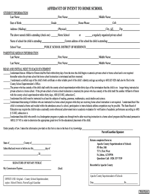 Affidavit of Intent to Home School