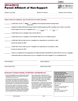 Parent Affidavit of Non-Support