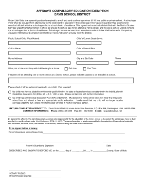 Utah Compulsory Education Exemption Affidavit