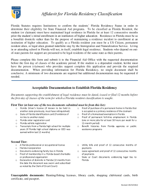 Florida Residency Classification Affidavit