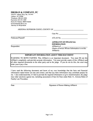 Arizona Affidavit of Financial Information