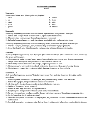 Subject-Verb Agreement Practice - Shelby County Schools