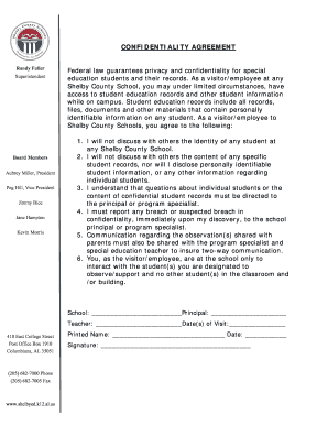 Shelby County Schools Confidentiality Agreement
