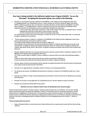 Borrower Certification for Small Business Loan Enrollment