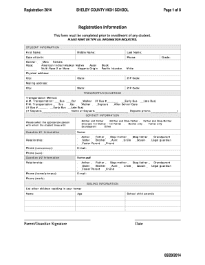 Shelby County High School Registration Form