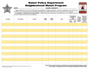 Neighborhood Watch Block Contact List