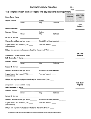 Contractor Activity Reporting Form DB-21