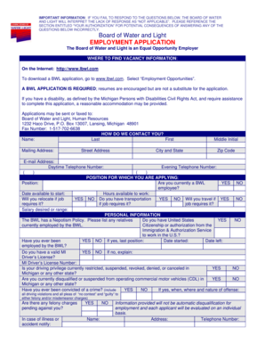 Board of Water and Light Employment Application