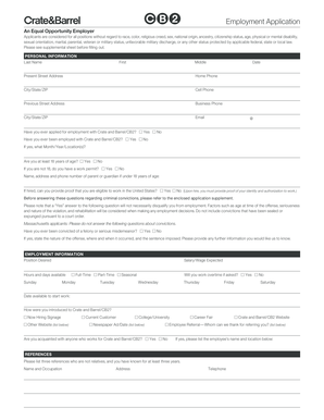 Crate and Barrel Employment Application