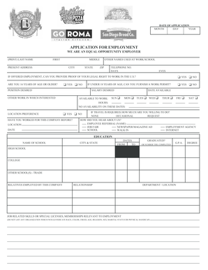 US Employment Application Form