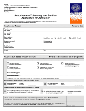 University of Innsbruck Application for Admission