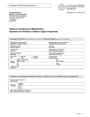 University of Vienna Master's Admission Form