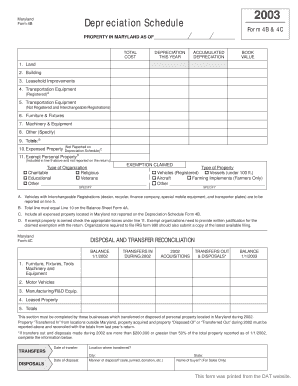 Maryland Form 4B Depreciation Schedule