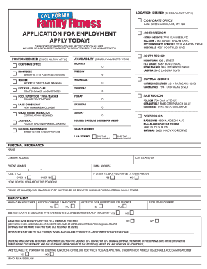 California Family Fitness Employment Application