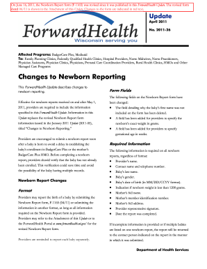 Wisconsin Newborn Report Form