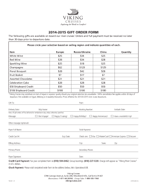 viking ocean cruises gift order form