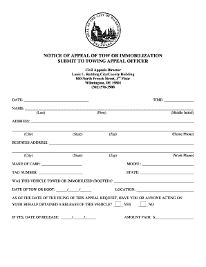 Vehicle Tow or Boot Appeal Form