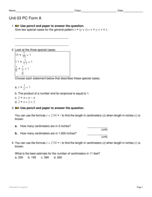 Unit 03 PC Form A Math Worksheet