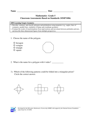 Grade 5 Geometry Assessment Form