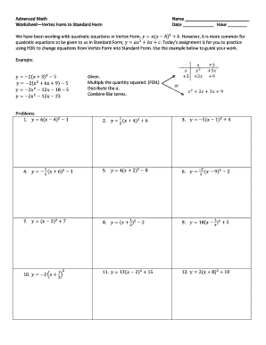 Vertex Form To Standard Form Worksheet Answer Key - Fill and Sign Printable  Template Online
