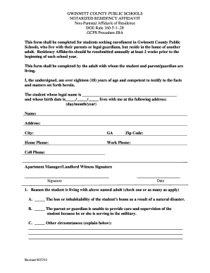 Gwinnett County Non-Parental Residency Affidavit