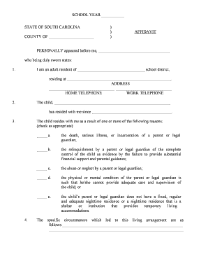 South Carolina School Residency Affidavit