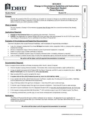 Change in Circumstance Form for Dependent Student