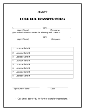 MARS Lock Box Transfer Form