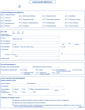 Formulaire d'enregistrement des auxiliaires médicaux