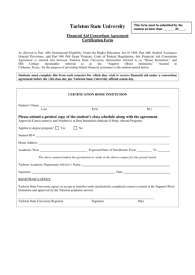 Financial Aid Consortium Agreement Certification Form