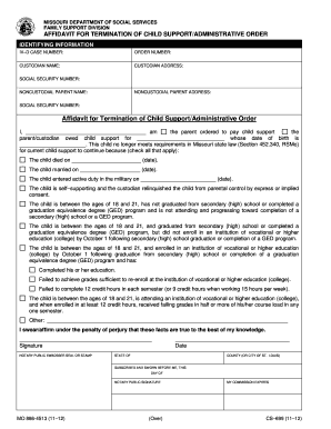 Missouri Affidavit for Termination of Child Support