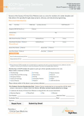 SCCM Specialty Section Membership Form