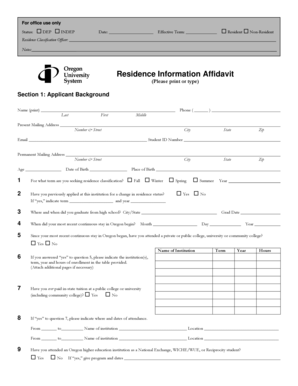 Oregon University Residence Information Affidavit