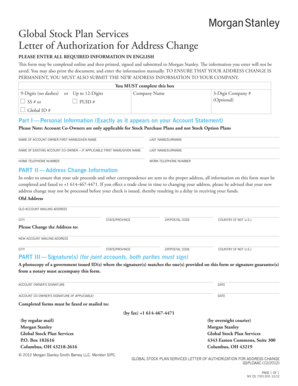 Global Stock Plan Services Letter of Authorization for Address Change