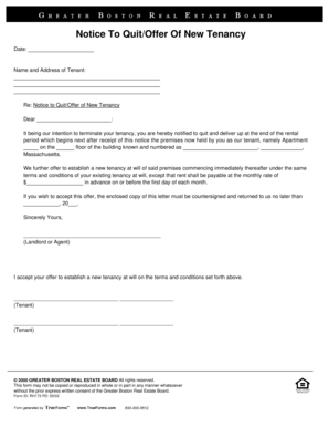 Notice to Quit/Offer of New Tenancy