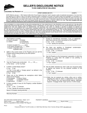 Texas Seller's Disclosure Notice