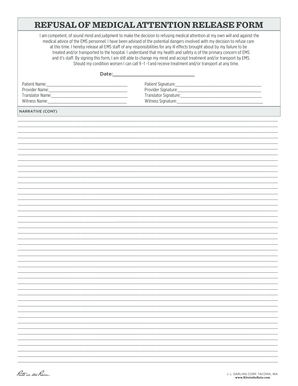 Against medical advice template - Refusal of medical attention release form - Rite in the Rain