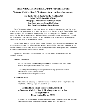 DEED PREPARATION ORDER AND INSTRUCTIONS FORM ...