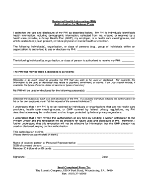 Protected Health Information Authorization Form
