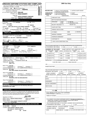 Oregon Uniform Citation and Complaint DMV Form
