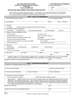New Jersey Pet Sterilization Authorization Form