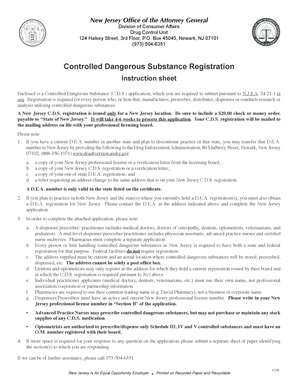 New Jersey Controlled Dangerous Substance Registration Application