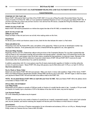 New Jersey Partnership Filing Fee and Tax Payment Return