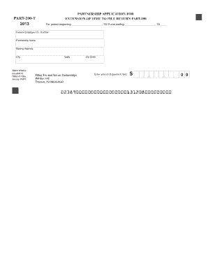 New Jersey Partnership Application for Extension of Time to File Return