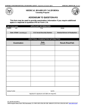 California Medical Board Examination Addendum