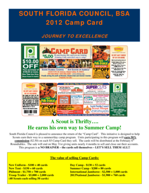 2012 South Florida Council BSA Camp Card
