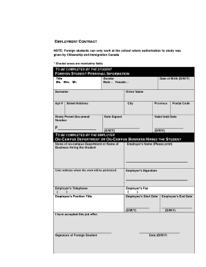 Foreign Student Employment Contract