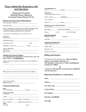 Metabolic Disease Laboratory Requisition Form