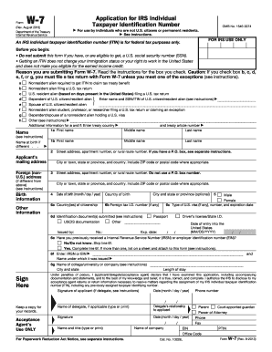 IRS Form W-7 Application for Taxpayer Identification Number